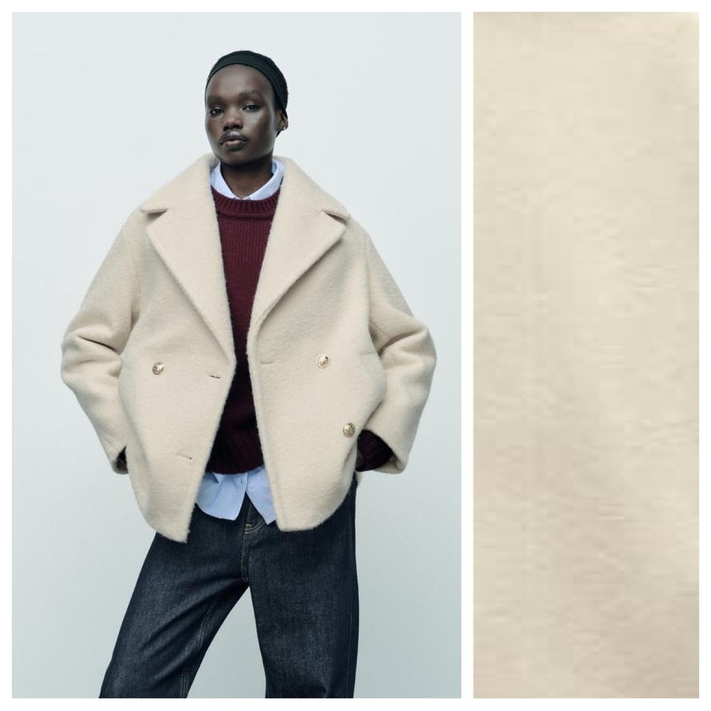NWT. Zara Cream Double-Breasted Coat. Size M.